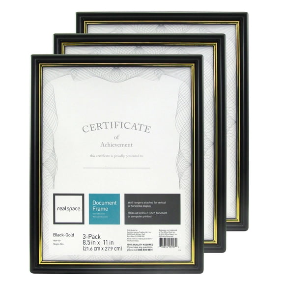 Realspace Document And Certificate Holders, 8-1/2" x 11", Black/Gold, Pack Of 3 Holders
