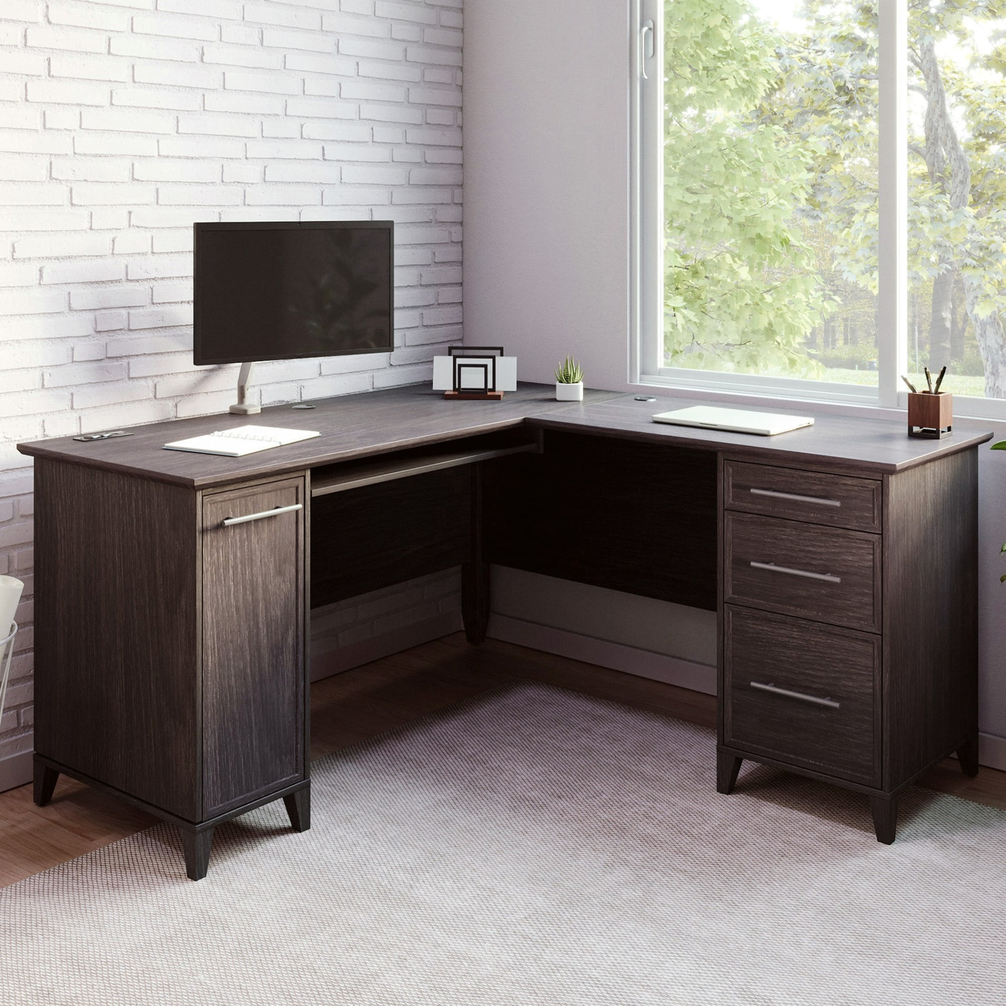 Espresso Oak L-Shaped Corner Computer Desk with Keyboard Tray