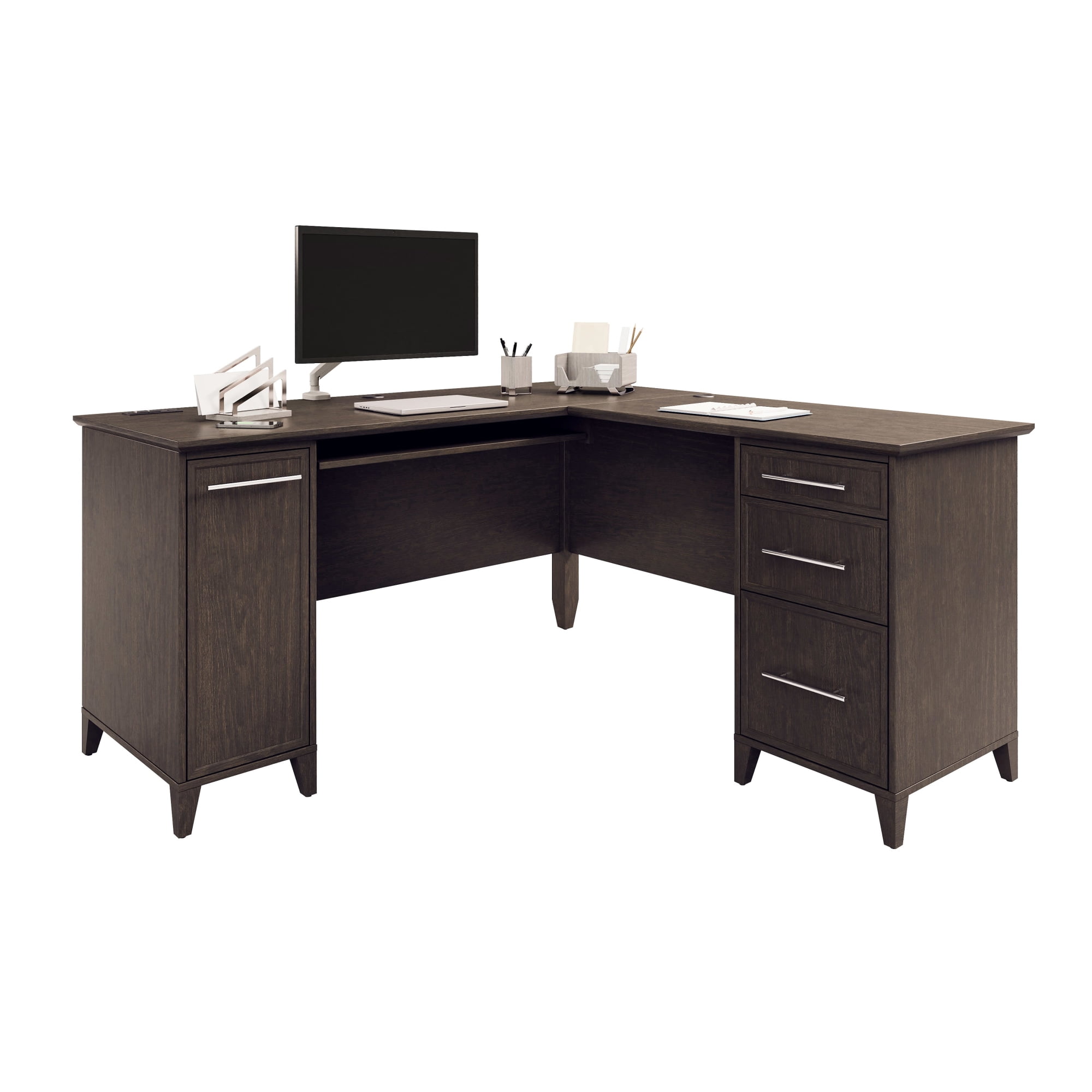Espresso Oak L-Shaped Corner Computer Desk with Keyboard Tray