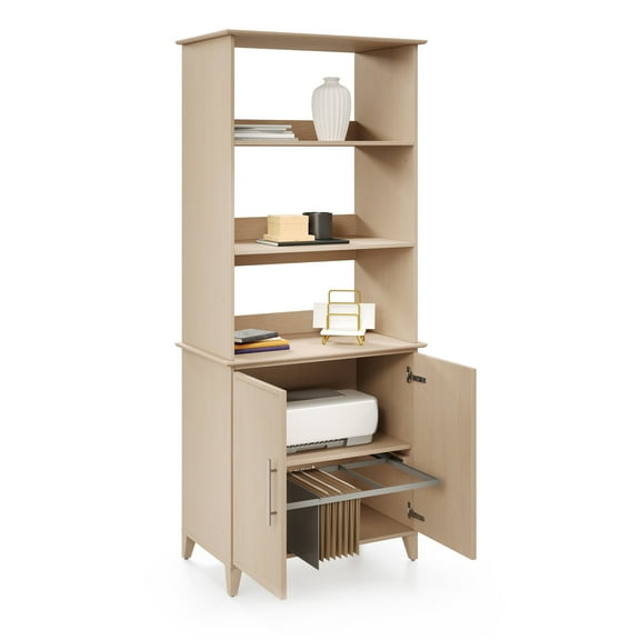 Realspace Koru 72"H 3-Shelf Bookcase With Printer Shelf & File Storage, Natural Oak