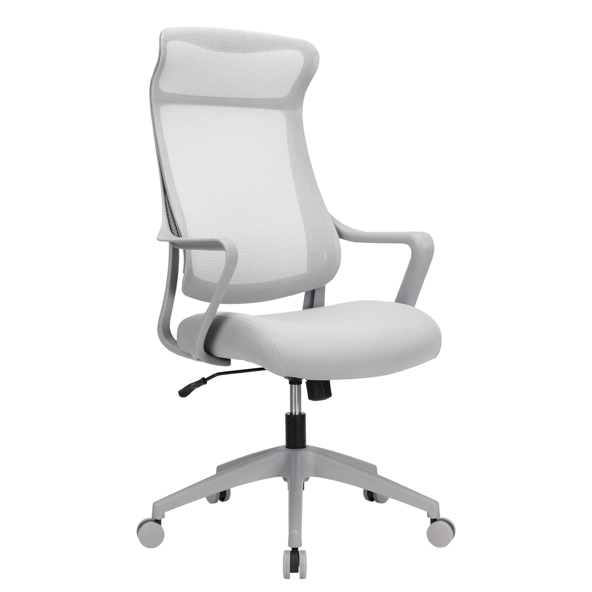 Lenzer High-Back Gray Mesh Swivel Task Chair with Wood Accents
