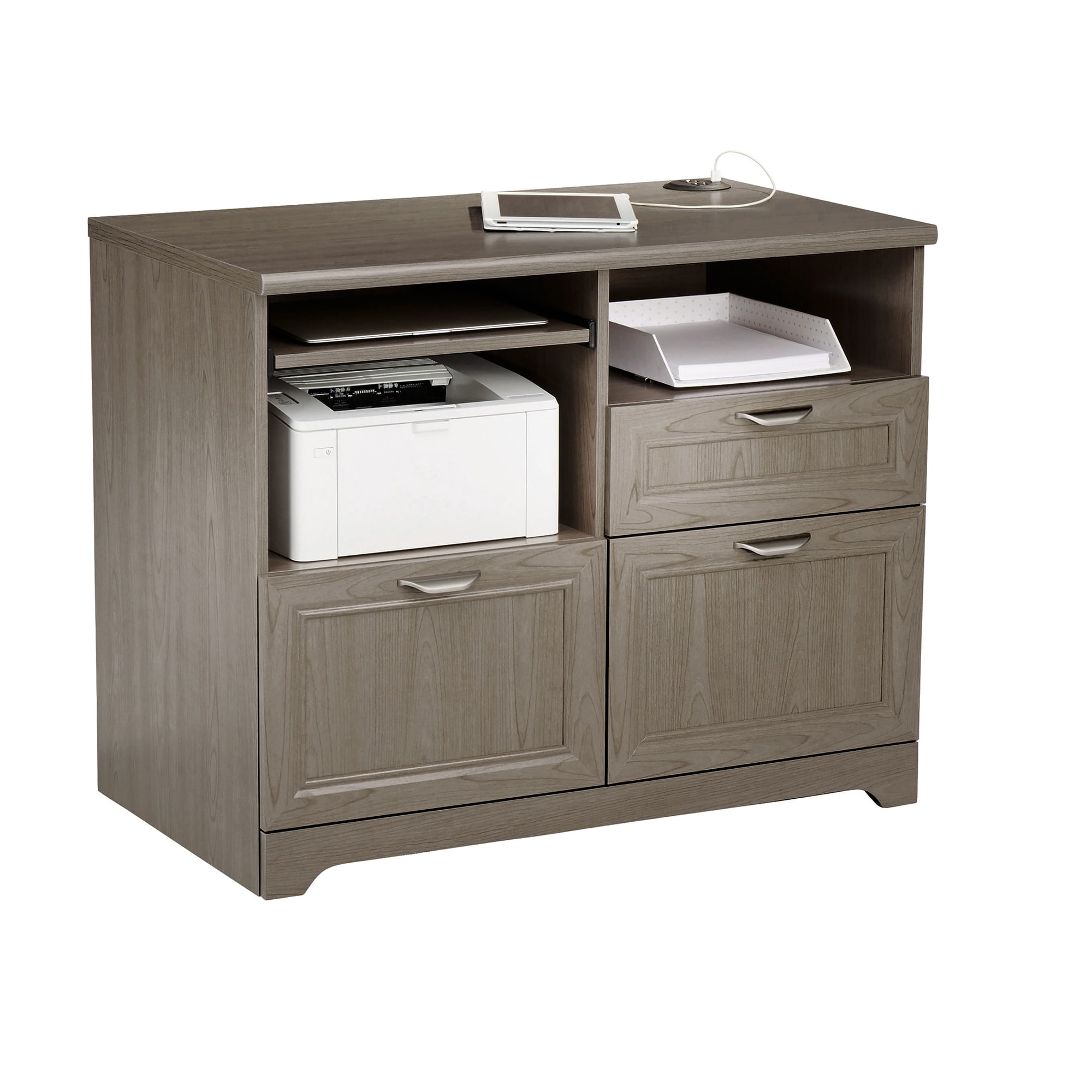 Realspace Magellan 36"W Tech Station Printer Stand 2.0, Particleboard, Storage, Gray