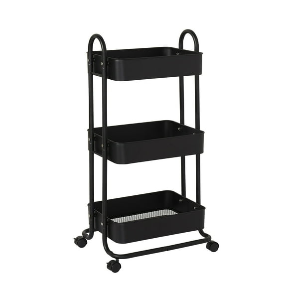 Realspace® Mobile 3-Tier Storage Cart, 35-5/8"H x 17-15/16"W x 14-5/16"D, Black