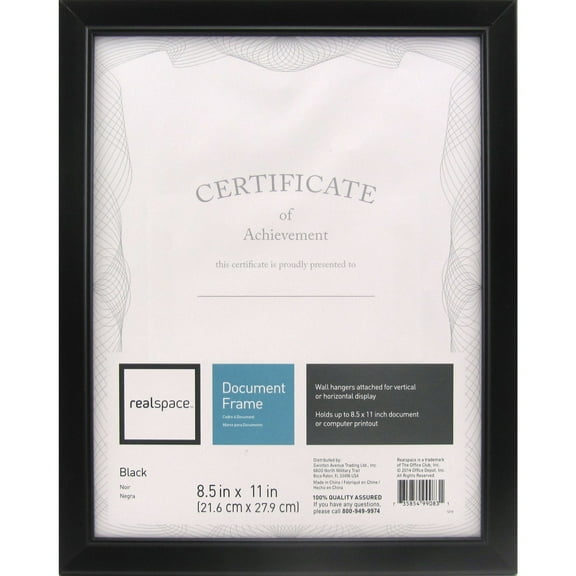 Realspace Photo/Document Frame, Cornell, 8-1/2" x 11", Black
