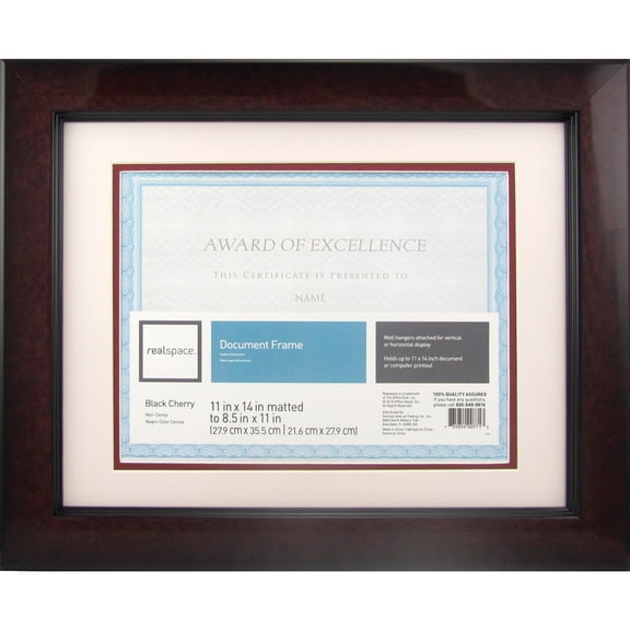 Realspace Plastic Photo/Document Frame, 11" x 14", Matted For 8-1/2" x 11", Black Cherry