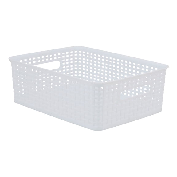 Realspace Plastic Weave Bin, Small Size, White