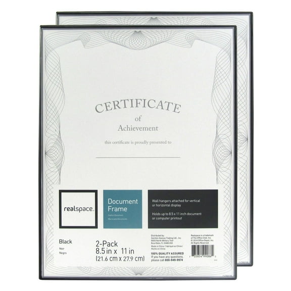 Realspace Slimline Document Frames, 8-1/2" x 11", Black, Pack Of 2 Frames