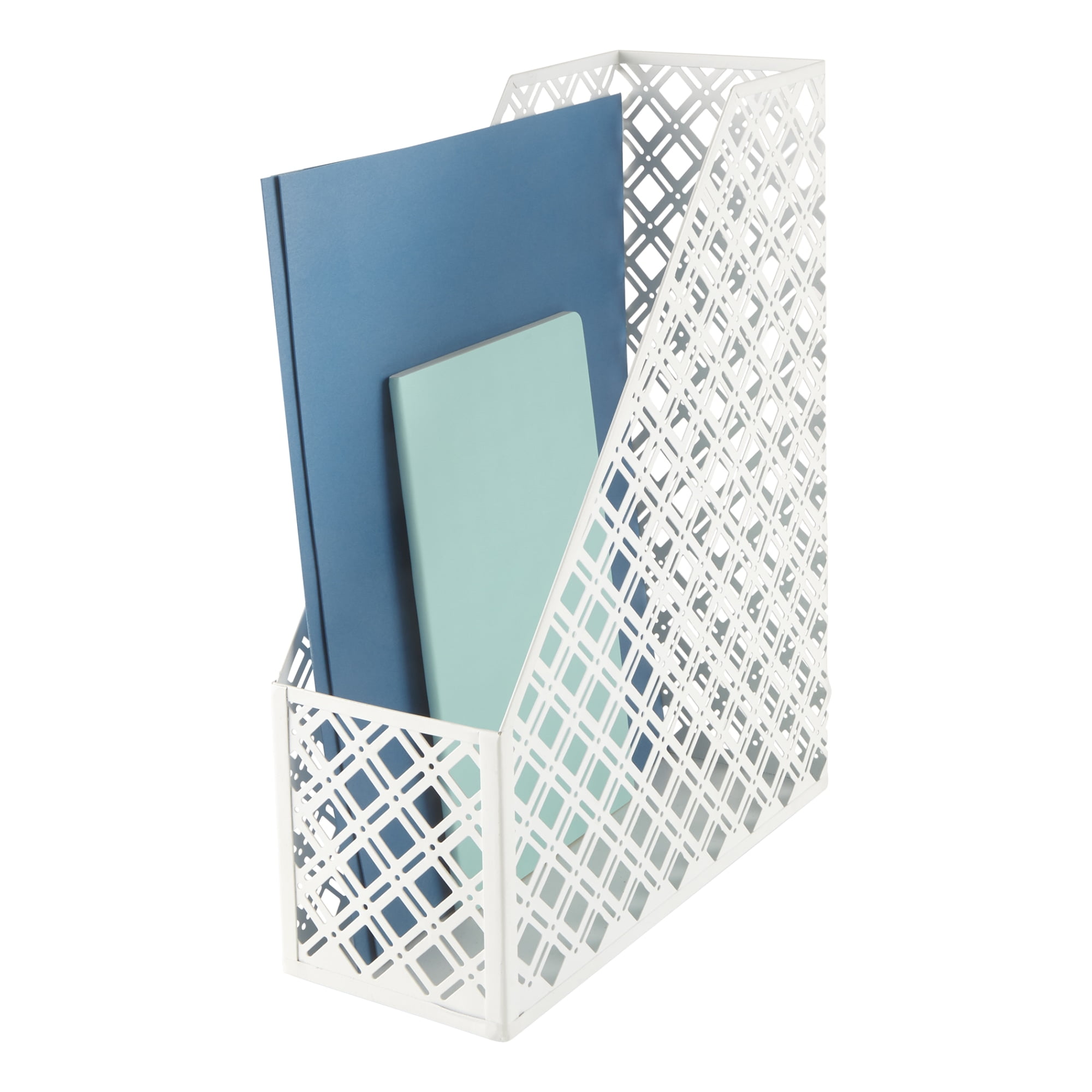 Realspace Streya Cut-Metal Magazine File Holder, 12"H x 4"W x 9-7/8"D, White
