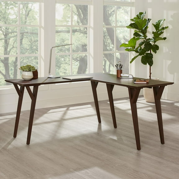 Realspace Trezza 62"W L-Shaped Computer Desk, Warm Walnut