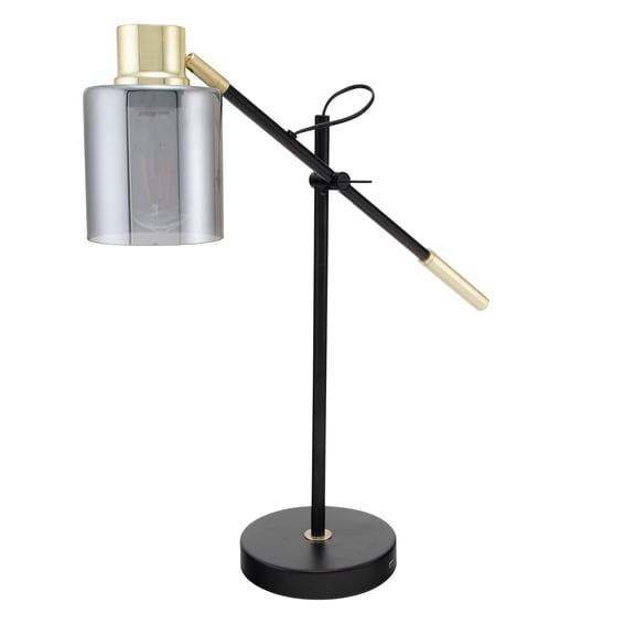 Realspace Veretti 23"H Modern Tilt-Arm Lamp, Adjustable, Smokey Gray Shade/Black Base