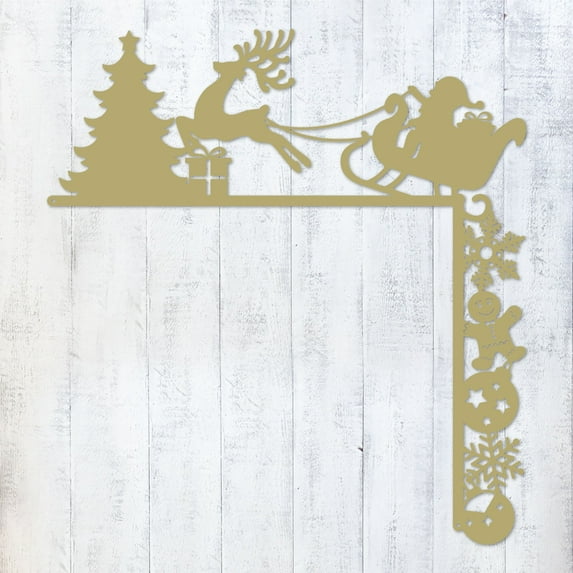 Christmas Door Corner Décor– Festive Metal Holiday Decoration– 6 Unique Designs (Santa, Reindeer, Gnomes & More)– Indoor/Outdoor, Powder-Coated, Handmade in Texas (Christmas-Santa-and-Presents-GOLD)