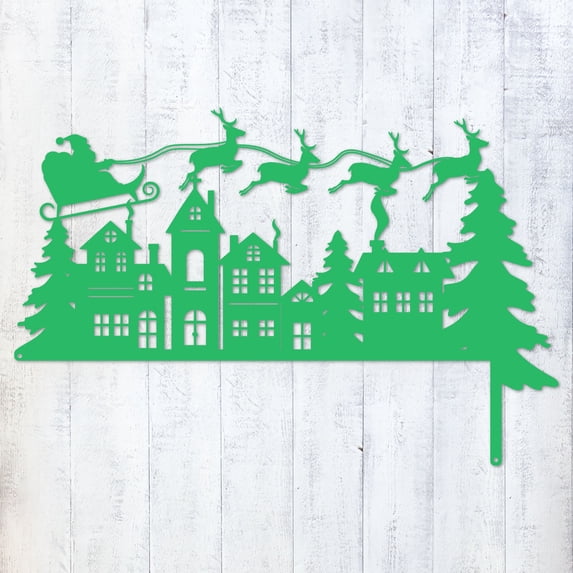 Christmas Door Corner Décor– Festive Metal Holiday Decoration– 6 Unique Designs (Santa, Reindeer, Gnomes & More)– Indoor/Outdoor, Powder-Coated, Handmade in Texas (Santa-Reindeer-and-Sleigh-GREEN)