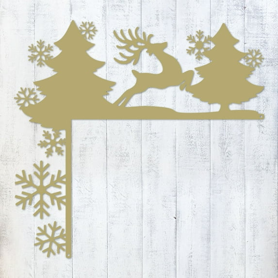 Christmas Door Corner Décor– Festive Metal Holiday Decoration– 6 Unique Designs (Santa, Reindeer, Gnomes & More)– Indoor/Outdoor, Powder-Coated, Handmade in Texas (Winter-Reindeer-and-Snowflake-GOLD)