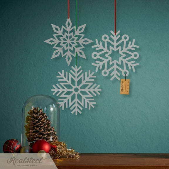 Realsteel Snowflakes in Wonderland – Elegant Metal Christmas Snowflake Décor (10"/Textured Silver)