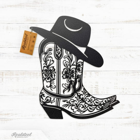 Realsteel's Cowgirl Boot and Hat Metal Wall Decor (B-12X14)