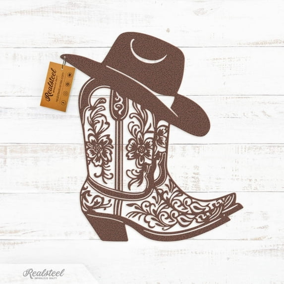 Realsteel's Cowgirl Boot and Hat Metal Wall Decor (PV-12X14)