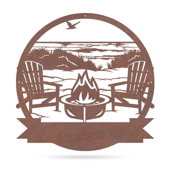 Realsteel's Personalized Campfire Metal Monogram Sign - Custom Outdoor Decor (BEACH-Rust-18)