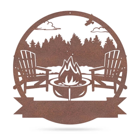 Realsteel's Personalized Campfire Metal Monogram Sign - Custom Outdoor Decor (FOREST-Rust-24)