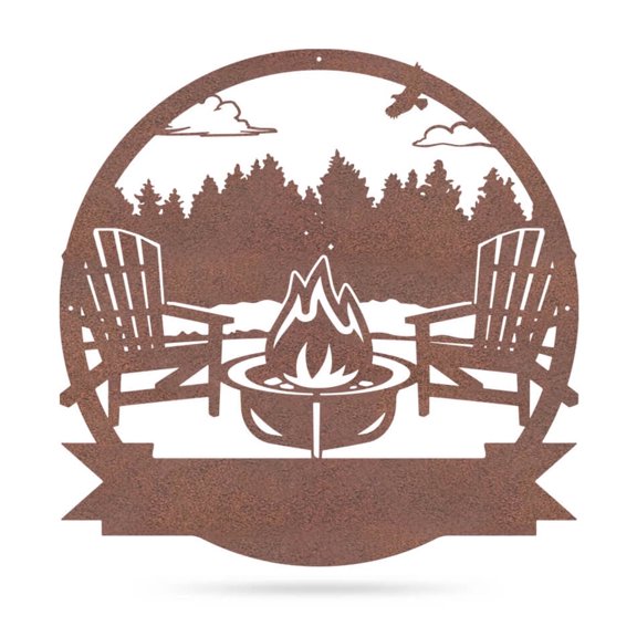 RealSteel Personalized Campfire Metal Monogram Sign - Forest (Rust, 36")