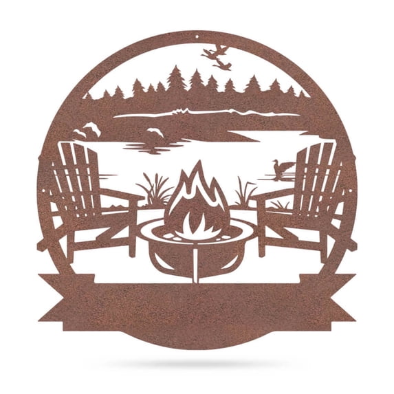 Realsteel's Personalized Campfire Metal Monogram Sign - Custom Outdoor Decor (LAKE-Rust-36)