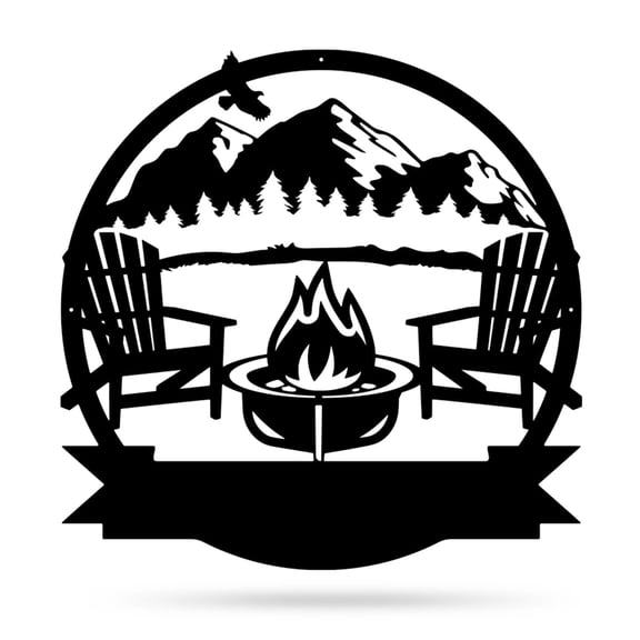 RealSteel Personalized Campfire Metal Monogram Sign - Mountain (Black, 18")