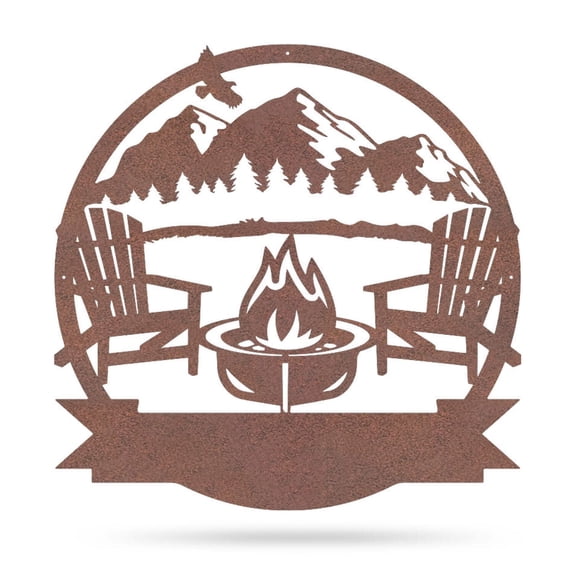 Realsteel's Personalized Campfire Metal Monogram Sign - Custom Outdoor Decor (MOUNTAIN-Rust-30)