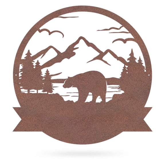 Realsteel's Personalized Great Outdoors Bear Metal Monogram - Custom Name Wall Decor (Rust-36)