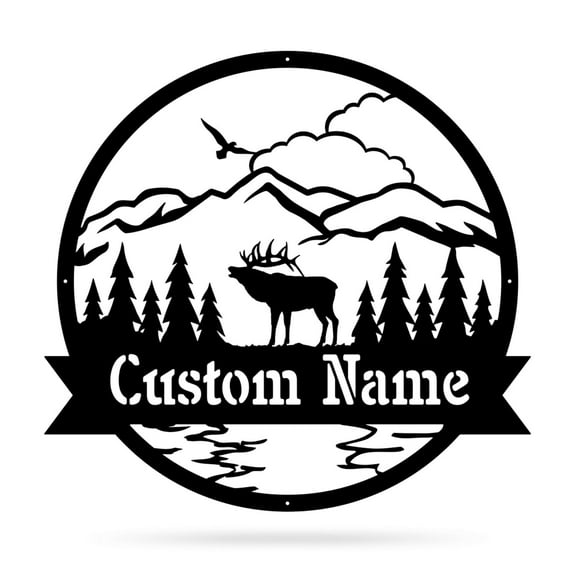 Realsteel's Personalized Great Outdoors Elk Metal Monogram - Custom Name Wall Decor (B-18)