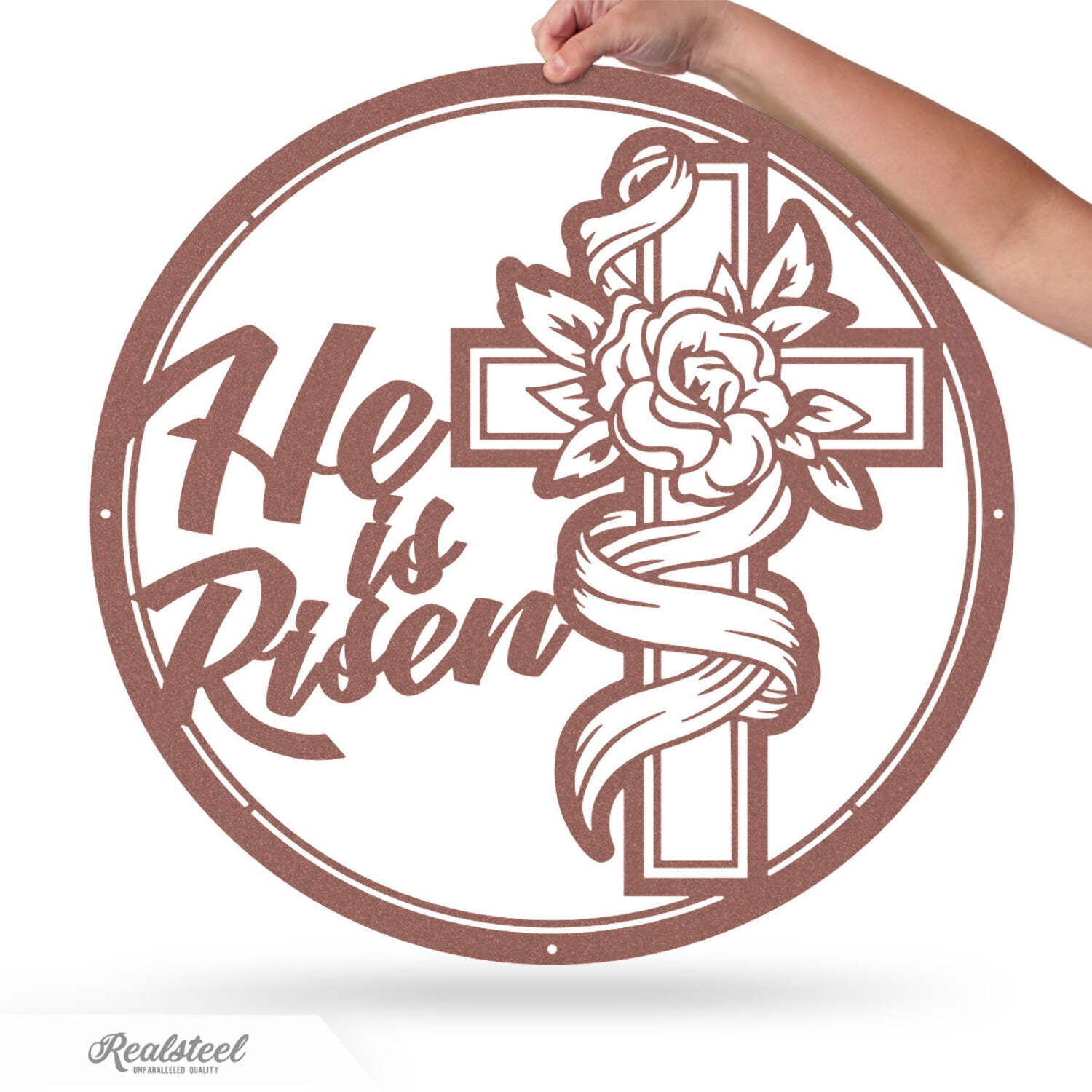 Realsteel's He Is Risen Cross Metal Art – Christian Wall Decor ...