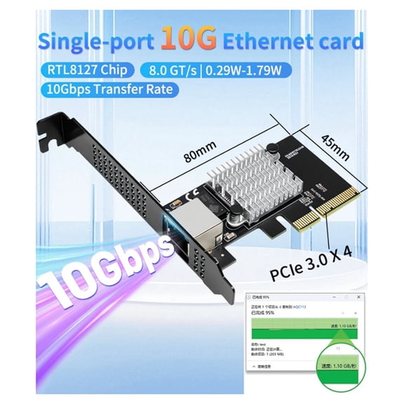 Realtek RTL8127 PCIe 3.0 x4 10G RJ45 Network Card for Servers and Workstations (1-Port) - Boxed
