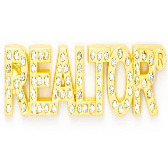 Realtor Real Estate Agent Crystal Lapel Pin, Gold, 1.45in x 0.47in