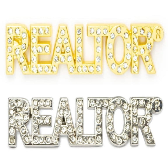 Realtor Real Estate Agent Crystal Lapel Pin, Gold and Silver Two Pack