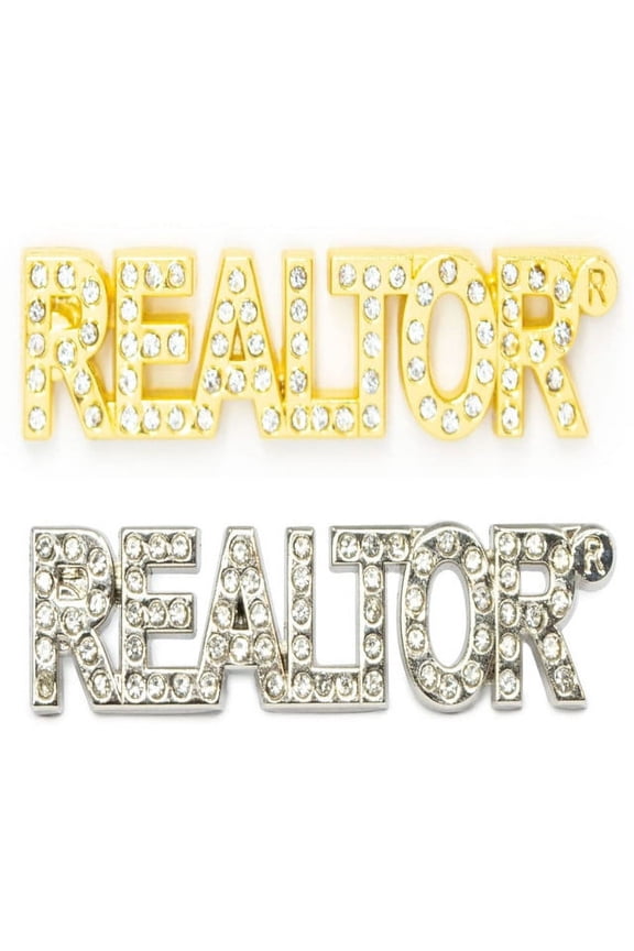 Realtor Real Estate Agent Crystal Lapel Pin, Gold and Silver Two Pack