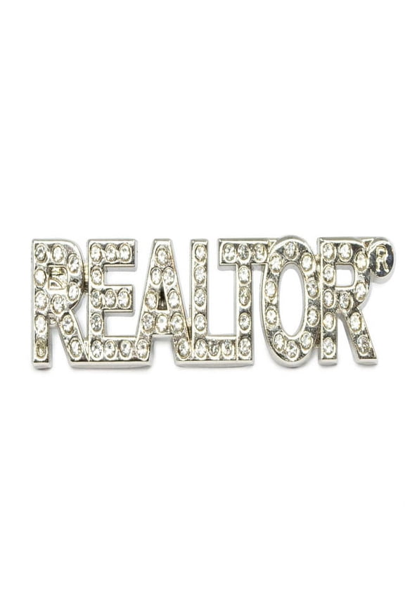 Realtor Real Estate Agent Crystal Lapel Pin, Silver, 1.45in x 0.47in