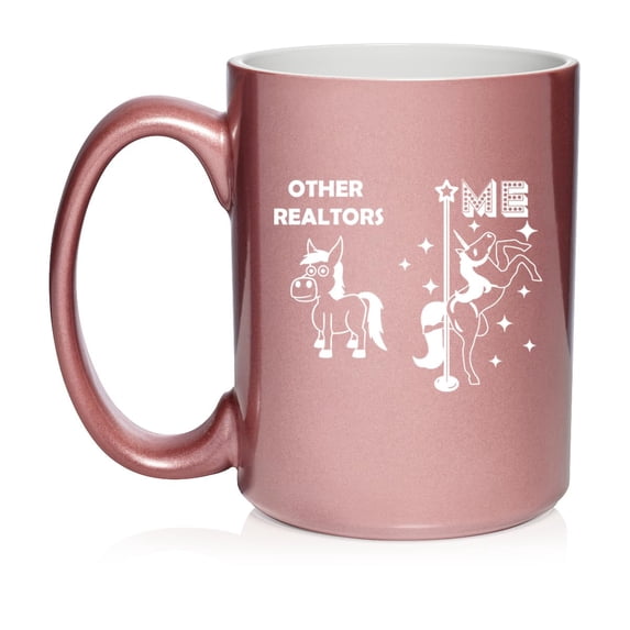 Realtor Superstar Unicorn Funny Real Estate Agent Ceramic Coffee Mug Tea Cup Gift for Her, Him, Friend, Coworker, Wife, Husband (15oz Rose Gold)