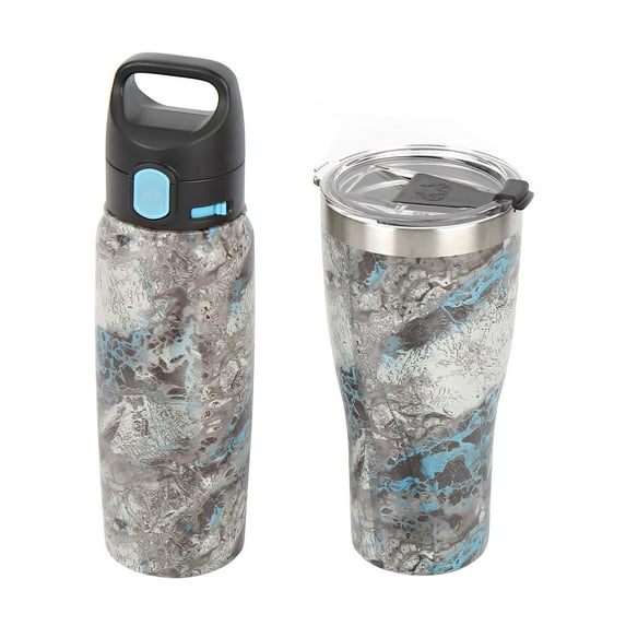 Realtree 2 Pack Stainless Steel Vacuum Tumbler and Travel Bottle Combo in Realtree Wav3 Tahoe Blue