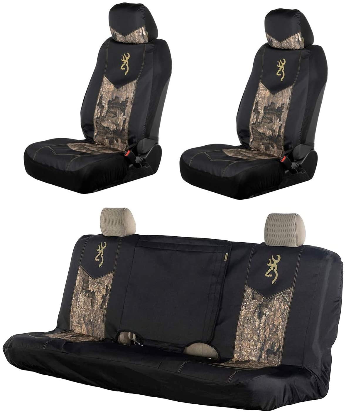 Realtree 3pc Camo Browning Logo Seat Cover Set 2 Front Low Back Seat
