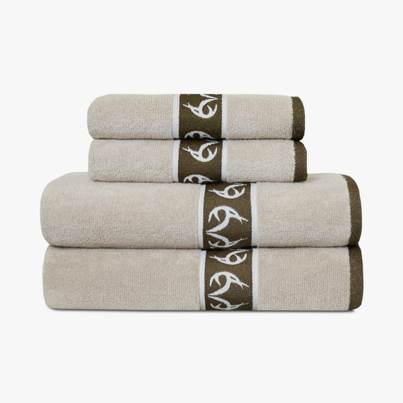 Realtree 4-Piece Bath Set Jacquard Border, 2 Bath Towels (30x54") & 2 Hand Towels (16x26")