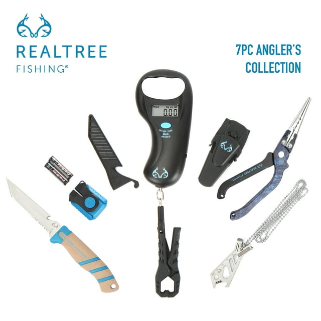 Realtree 7 Piece Angler's Collection Fishing Kit with Stainless Steel Blade and Scale