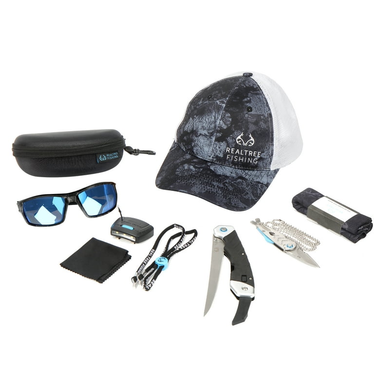 Realtree 8 Piece Angler's Collection Fishing Kit with Fishing Mesh Hat and  Sunglasses