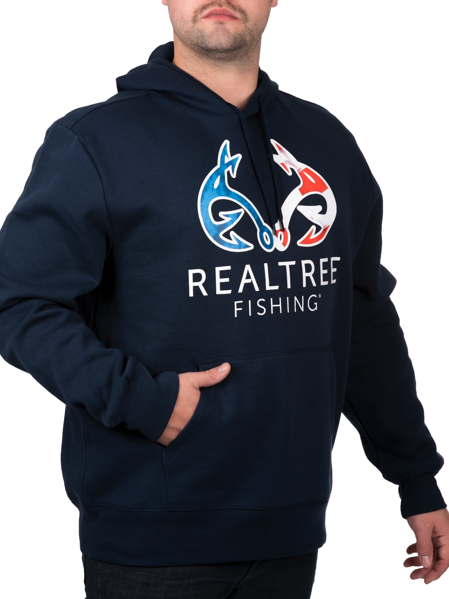Realtree Antler Logo Flag Fish Navy Men Graphic Hoodie, 2XL