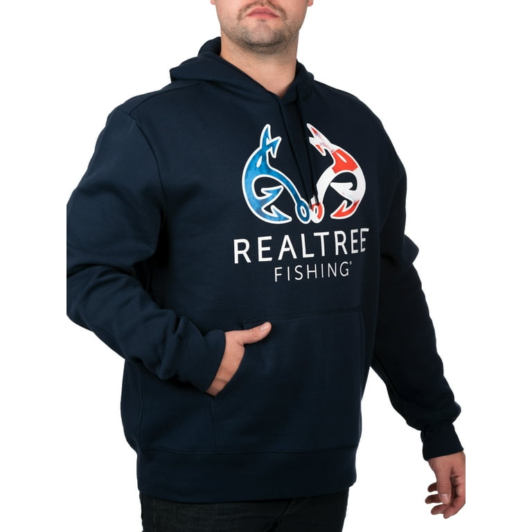 Realtree Antler Logo Flag Fish Navy Men Graphic Hoodie 