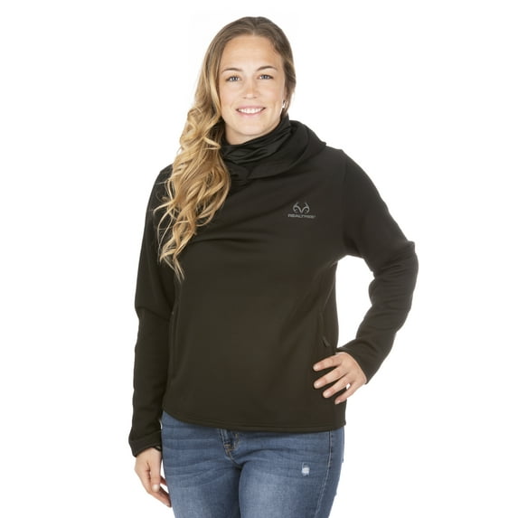 Realtree Black Women Performance Pullover Hoodie with Neck Gaiter L