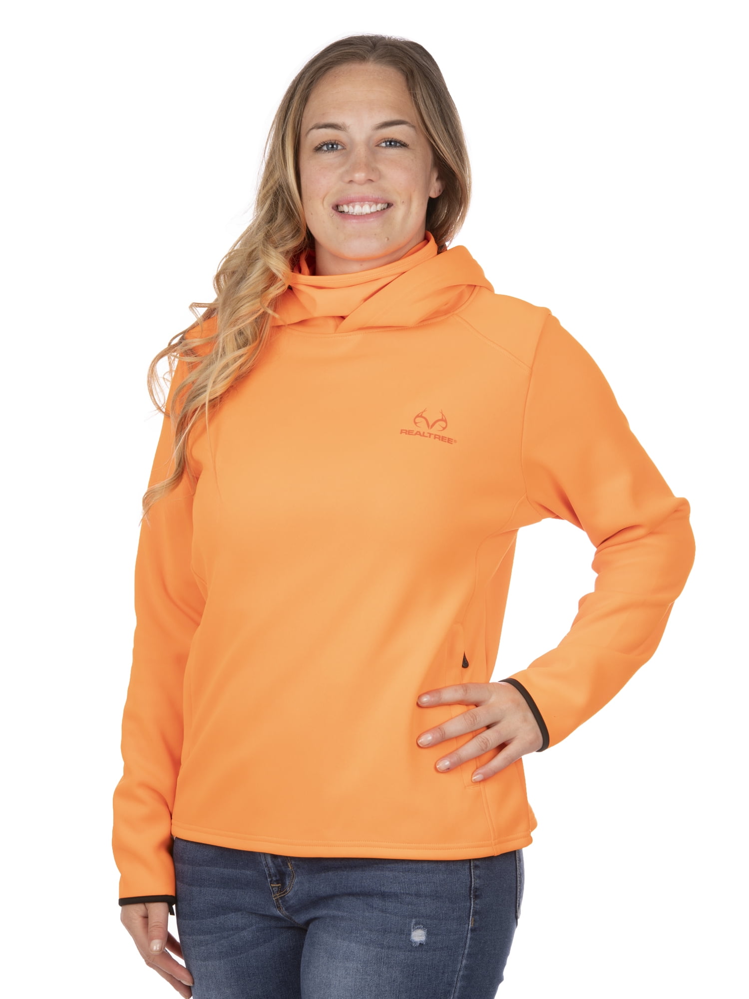 Realtree Blaze Orange Women Performance Pullover Hoodie with Neck Gaiter L