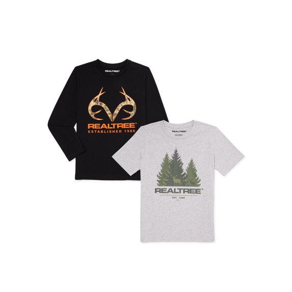 Realtree Boys Short and Long Sleeve Graphic Tee Shirt 2-Pack, Sizes 8-18