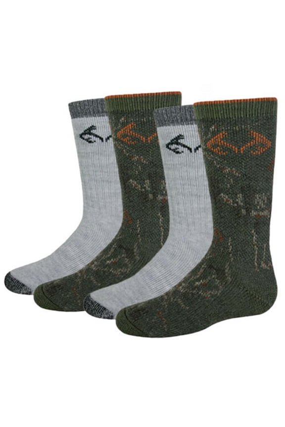 Boys Socks, 4 Pair Camo Merino Wool Outdoor Kids Youth Boot Socks (Little Boys & Big Boys)