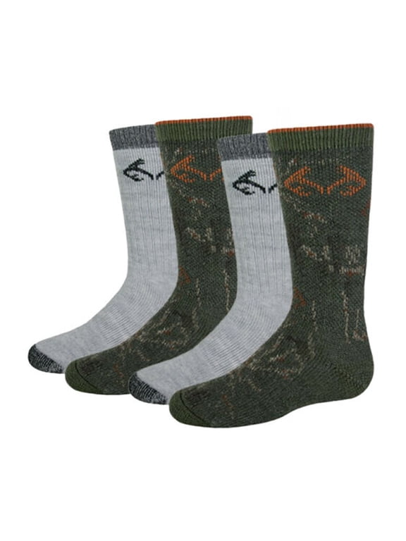 Boys Socks, 4 Pair Camo Merino Wool Outdoor Kids Youth Boot Socks (Little Boys & Big Boys)