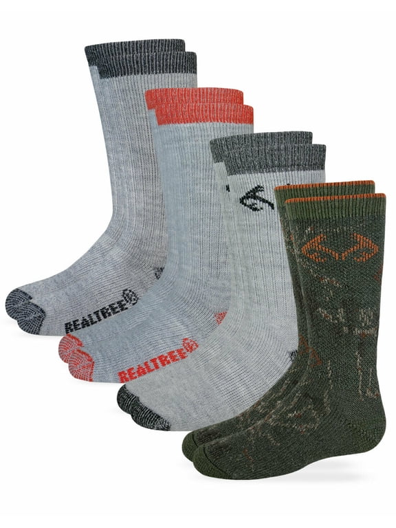 Boys Socks, 4 Pair Merino Wool Camo Multi Kids Youth Boot Socks (Little Boys & Big Boys)