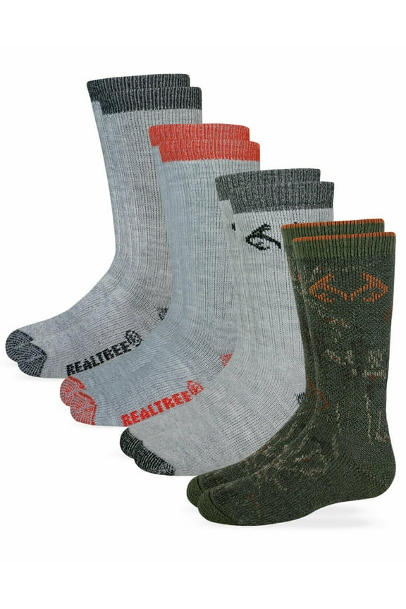 Boys Socks, 4 Pair Merino Wool Camo Multi Kids Youth Boot Socks (Little Boys & Big Boys)