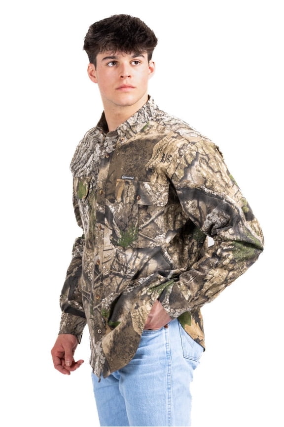 Men's Button Down Long Sleeve Camp Shirt, APX Camo, Relaxed Fit, Cotton Blend, Hunting, Outdoor Workwear, Size XL